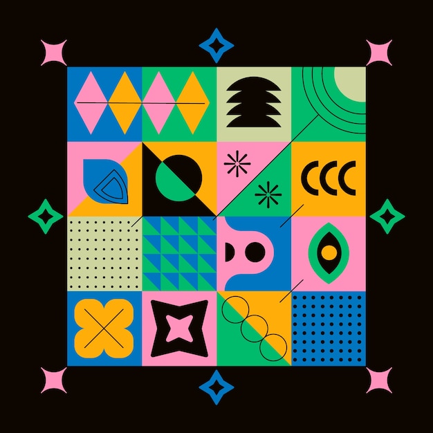 diseño plano colorido ilustración de forma geométrica retro.