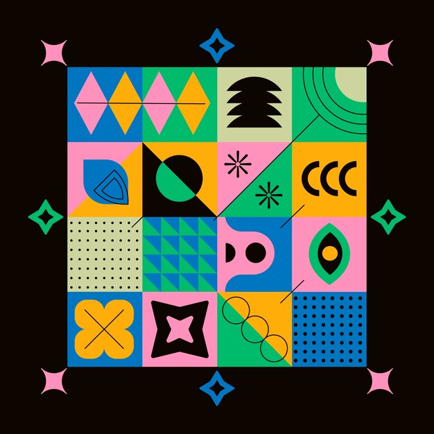 diseño plano colorido ilustración de forma geométrica retro.