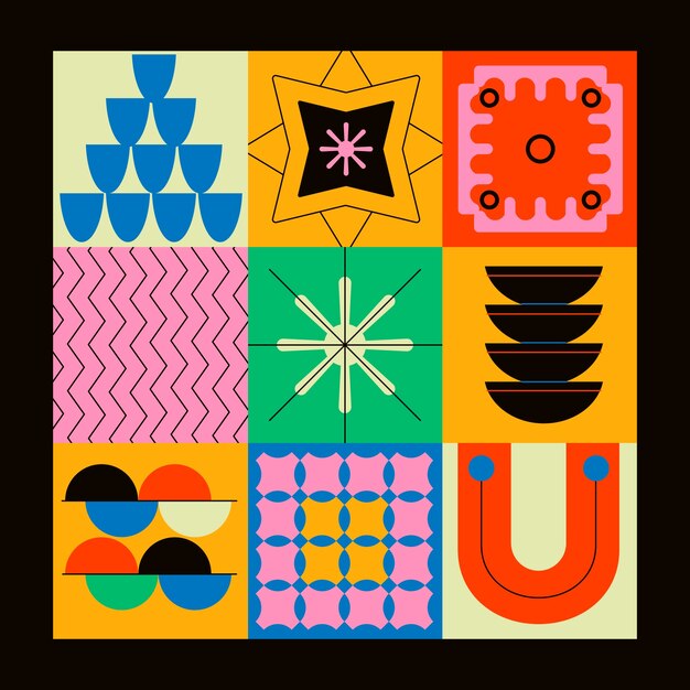 diseño plano colorido ilustración de forma geométrica retro.