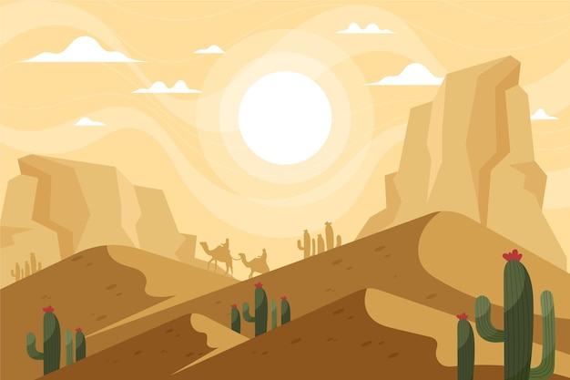 Diseño plano de colorido paisaje desértico