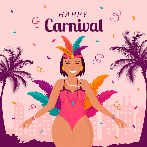 Diseño plano con coloridos bailarines de carnaval