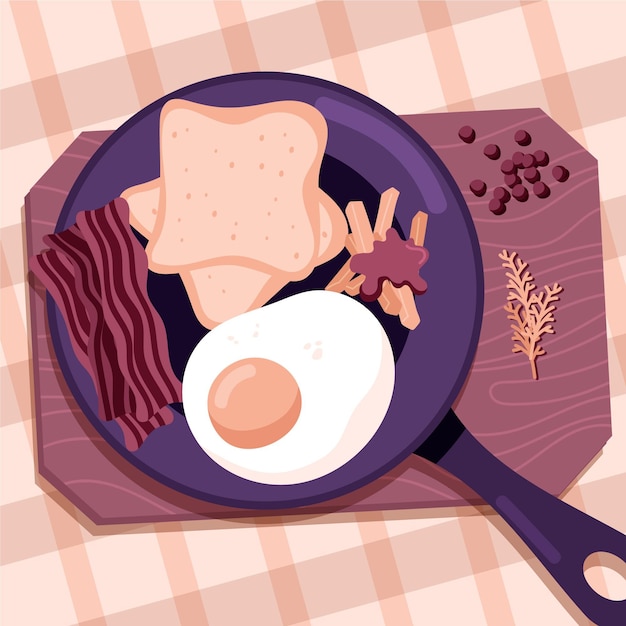 Diseño plano comida reconfortante ilustración con huevos y tocino