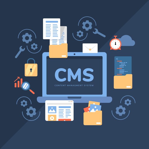 Diseño plano del concepto de sistema de gestión de contenido