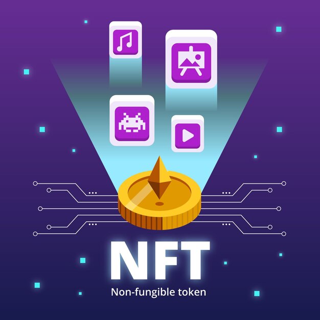Diseño plano del concepto de token no fungible.