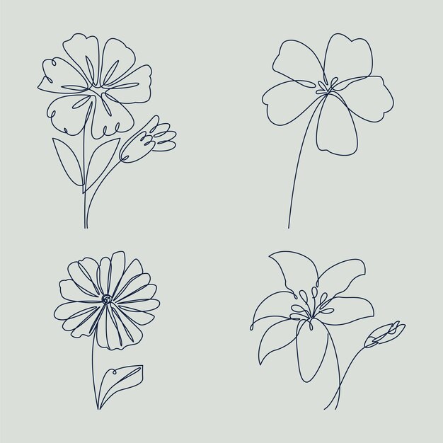 Diseño plano con contornos simples de flores