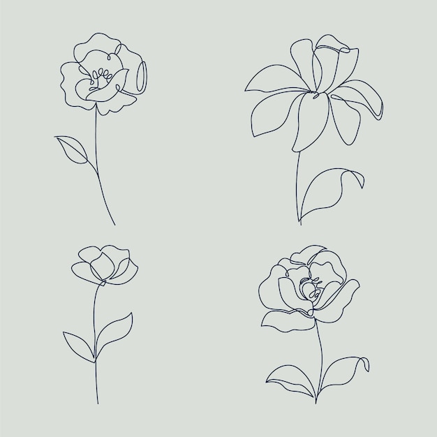 Diseño plano con contornos simples de flores