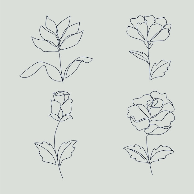 Diseño plano con contornos simples de flores