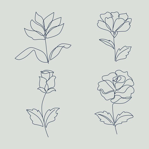 Diseño plano con contornos simples de flores