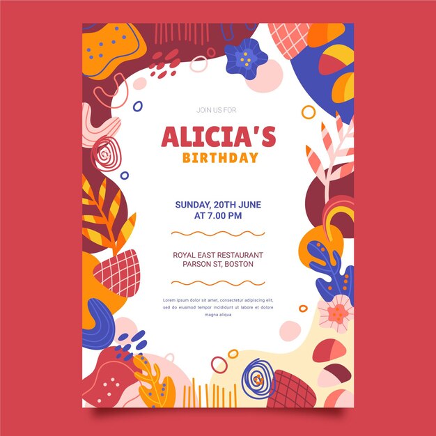 Diseño plano de cumpleaños de plantilla de invitación