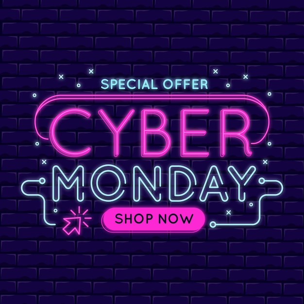 Diseño plano cyber monday luces de neón