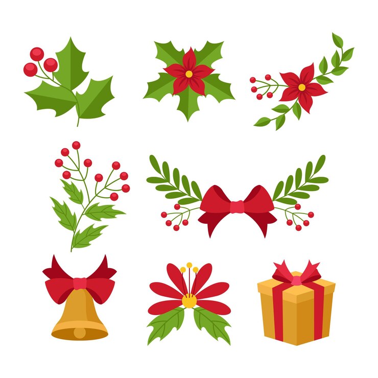 Vector gratuito diseño plano de decoración navideña
