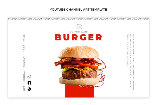 Diseño plano deliciosa hamburguesa canal de youtube arte