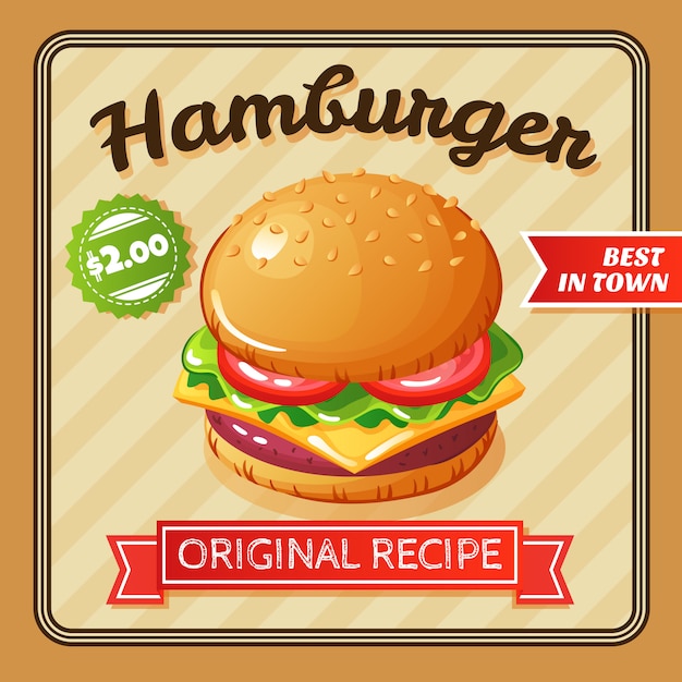 Vector gratuito diseño plano deliciosa hamburguesa con queso y verduras ilustración