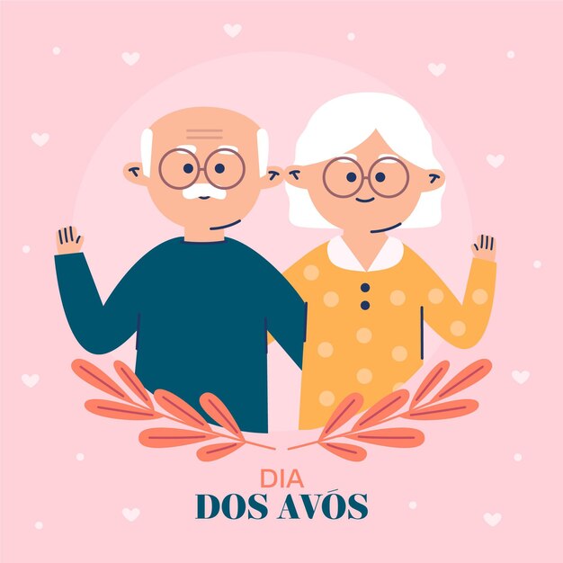 Diseño plano dia dos avós ilustración con abuelos