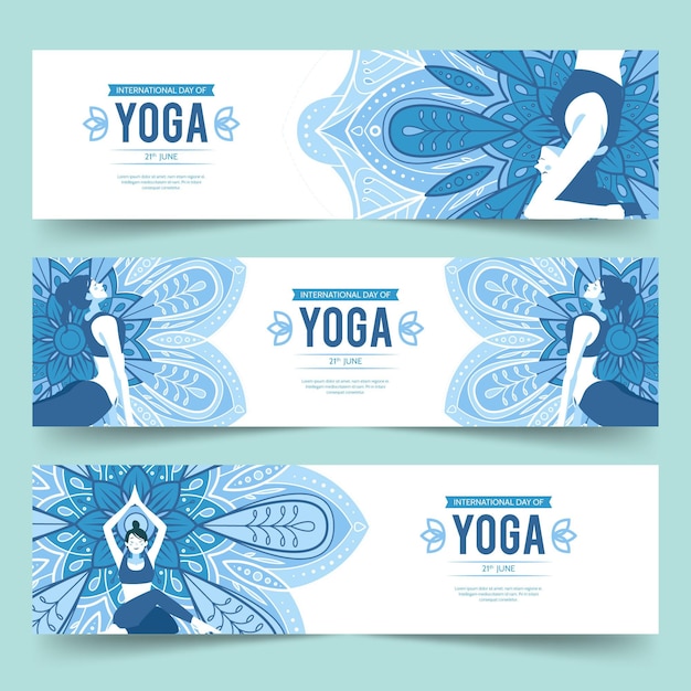 Vector gratuito diseño plano día internacional del banner de yoga