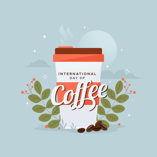 Vector gratuito diseño plano día internacional del fondo del café.