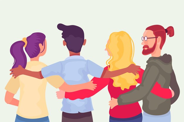 Diseño plano día de la juventud con personas abrazándose juntas