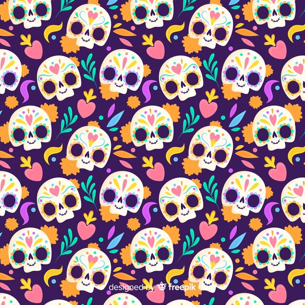 Diseño plano dia de los muertos de patrones sin fisuras