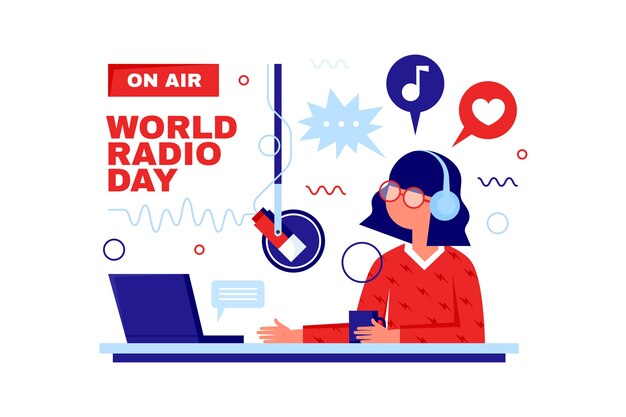 Diseño plano día mundial de la radio mujer hablando