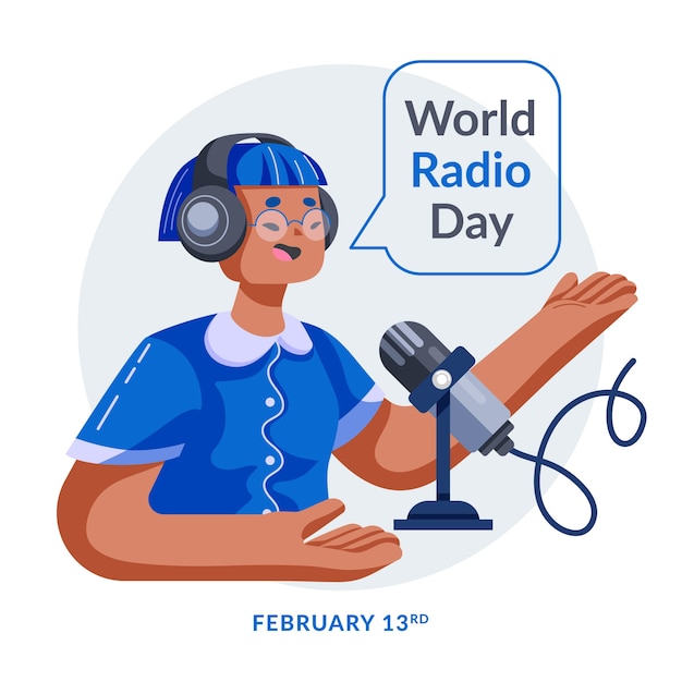 Vector gratuito diseño plano día mundial de la radio personaje azul