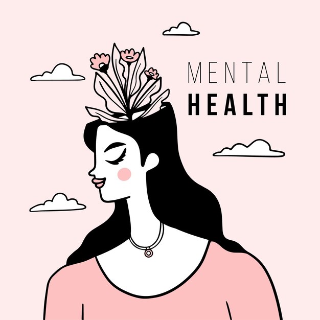 Diseño plano día mundial de la salud mental con mujer.