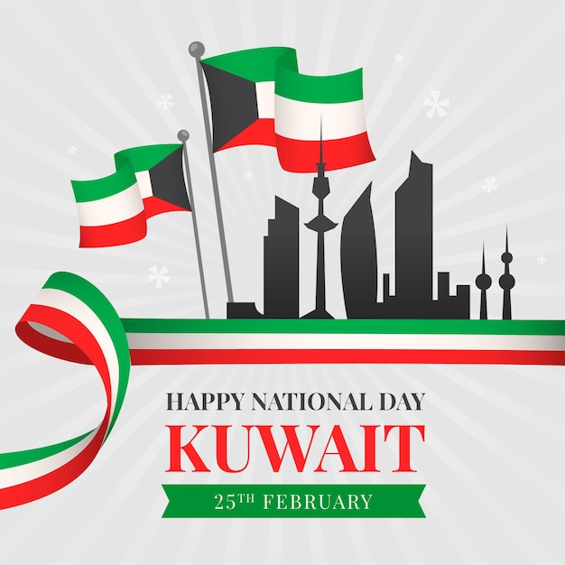 Vector gratuito diseño plano día nacional de kuwait silueta de la ciudad