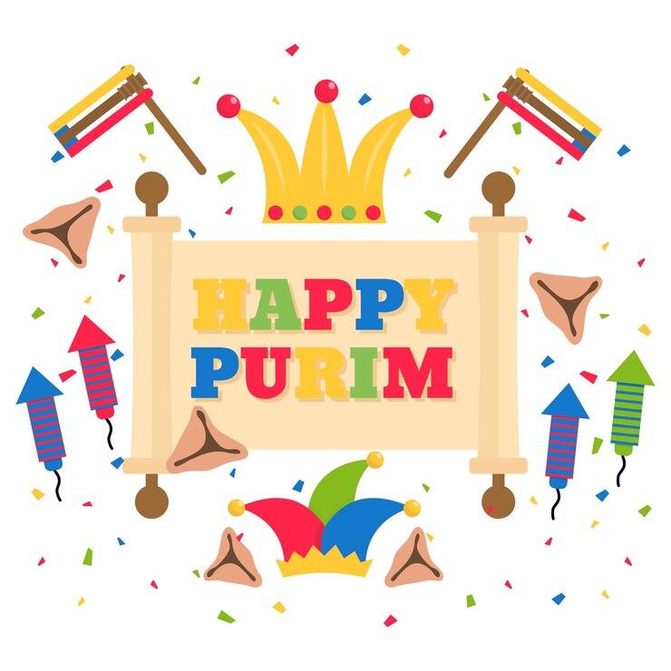 Vector gratuito diseño plano día purim en un antiguo pergamino