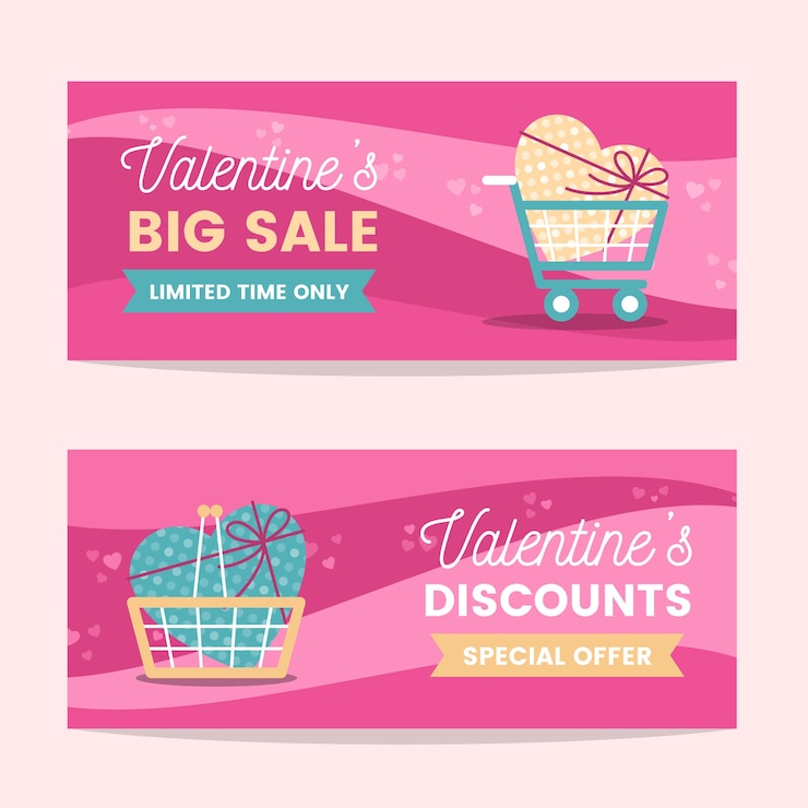 Vector gratuito diseño plano día de san valentín venta de banners