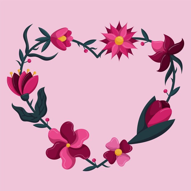 Diseño plano dibujado a mano con bordes y marcos de corazones