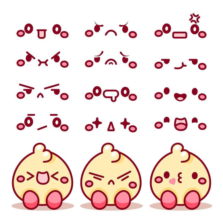 Vector gratuito diseño plano dibujado a mano colección de caras kawaii