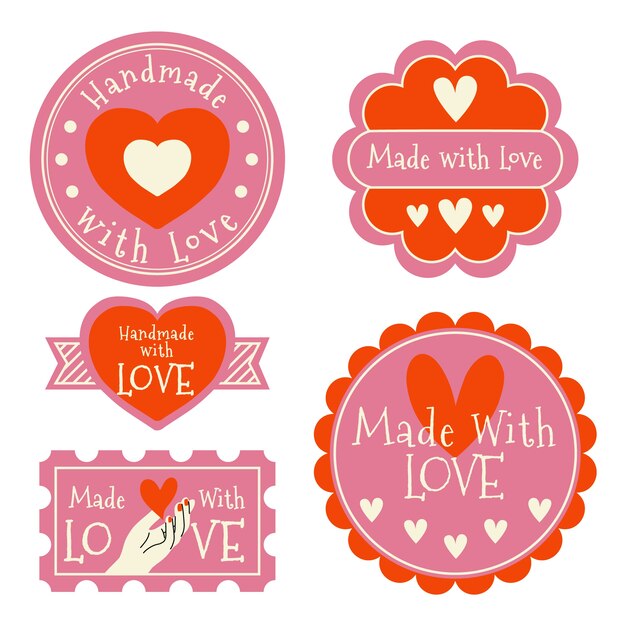 Diseño plano dibujado a mano con etiquetas de amor.