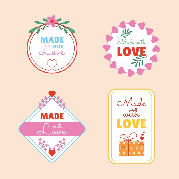 Diseño plano dibujado a mano hecho con sellos de amor.