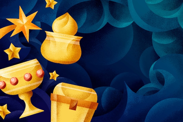 Vector gratuito diseño plano dibujado a mano con magos bíblicos de grano con fondo de regalos