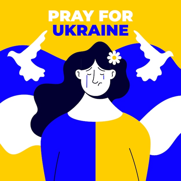Vector gratuito diseño plano dibujado a mano orar por la ilustración de ucrania