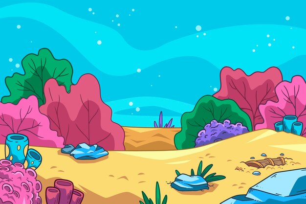 Diseño plano dibujado a mano bajo paisaje marino