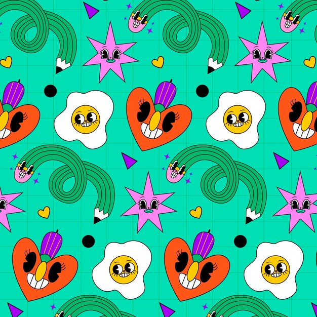 Diseño plano dibujado a mano de patrón de dibujos animados de moda