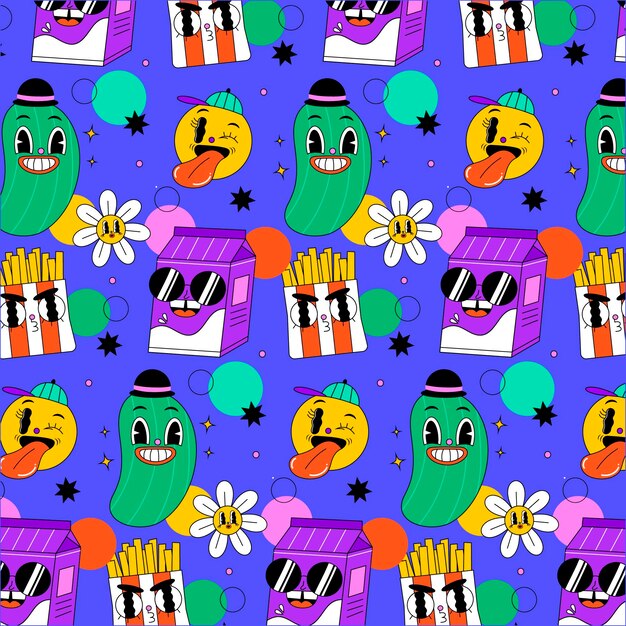 Diseño plano dibujado a mano de patrón de dibujos animados de moda