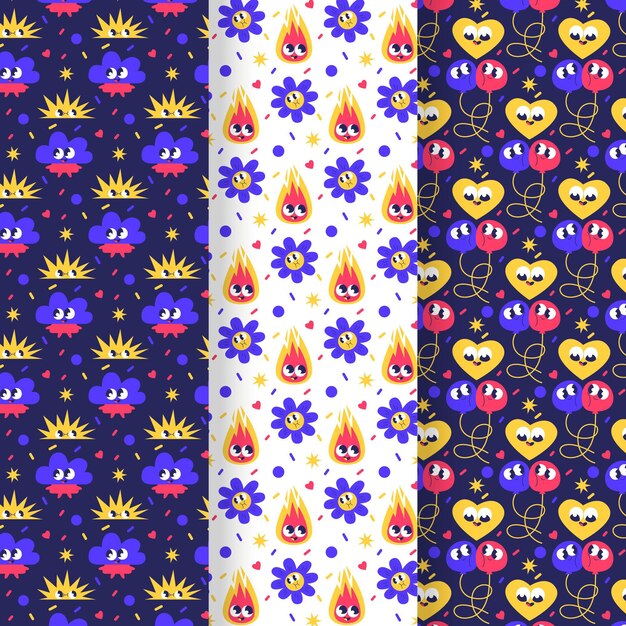 Diseño plano dibujado a mano de patrón de dibujos animados de moda