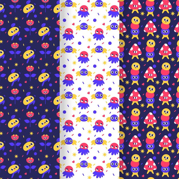 Diseño plano dibujado a mano de patrón de dibujos animados de moda