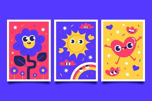 Diseño plano dibujado a mano de portadas de dibujos animados de moda