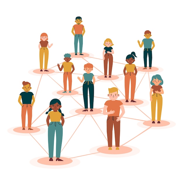 Diseño plano dibujado a mano que conecta personas infográficas
