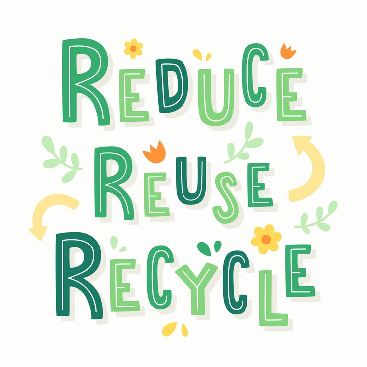 Vector gratuito diseño plano dibujado a mano reducir reutilizar reciclar letras