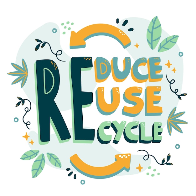 Diseño plano dibujado a mano reducir reutilizar reciclar letras