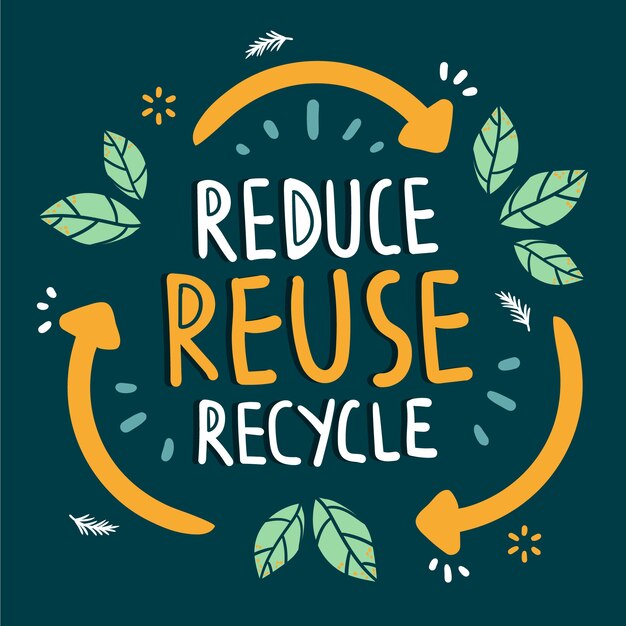 Diseño plano dibujado a mano reducir reutilizar reciclar letras