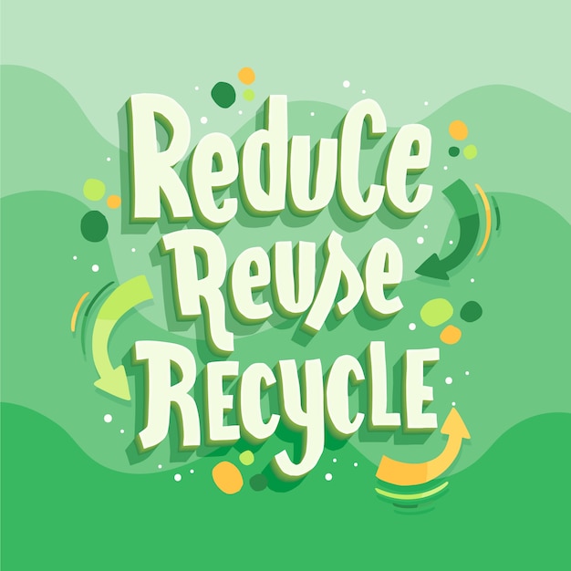Diseño plano dibujado a mano reducir reutilizar reciclar letras