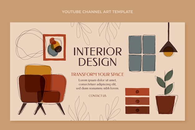 Vector gratuito diseño plano diseño de interiores plantilla de arte de canal de youtube