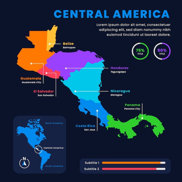 Vector gratuito diseño plano diseño de mapa de américa central