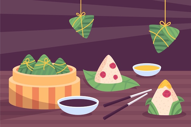 Diseño plano dragon boat zongzi fondo