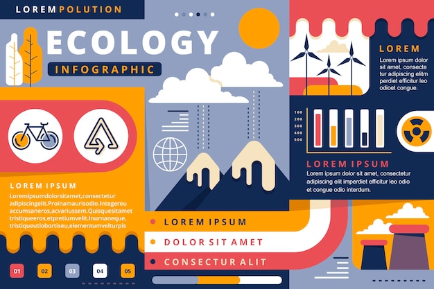 Diseño plano ecología infografía con colores retro.
