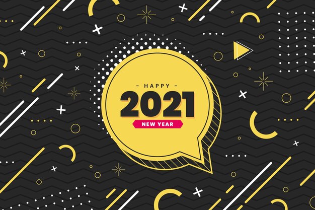 Diseño plano efecto memphis feliz año nuevo 2021